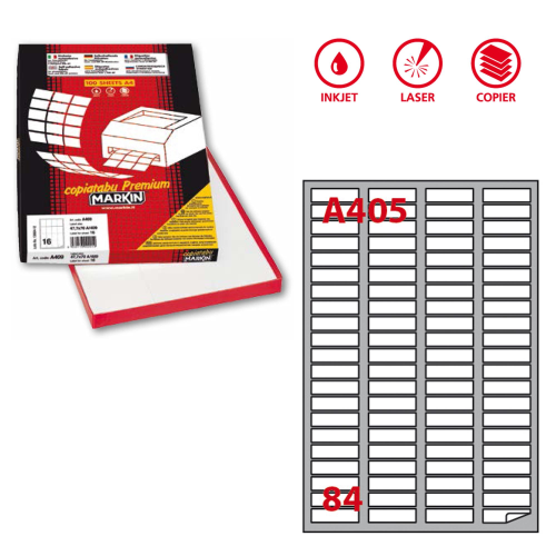 Etichetta adesiva A/405 bianca 100fg A4 46X11,1mm (84eti/fg Markin